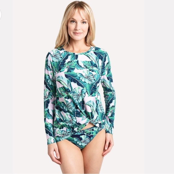 Tommy Bahama Breezy Palms Rash Guard Top Size M Green Pink TSW90619C - Picture 1 of 14